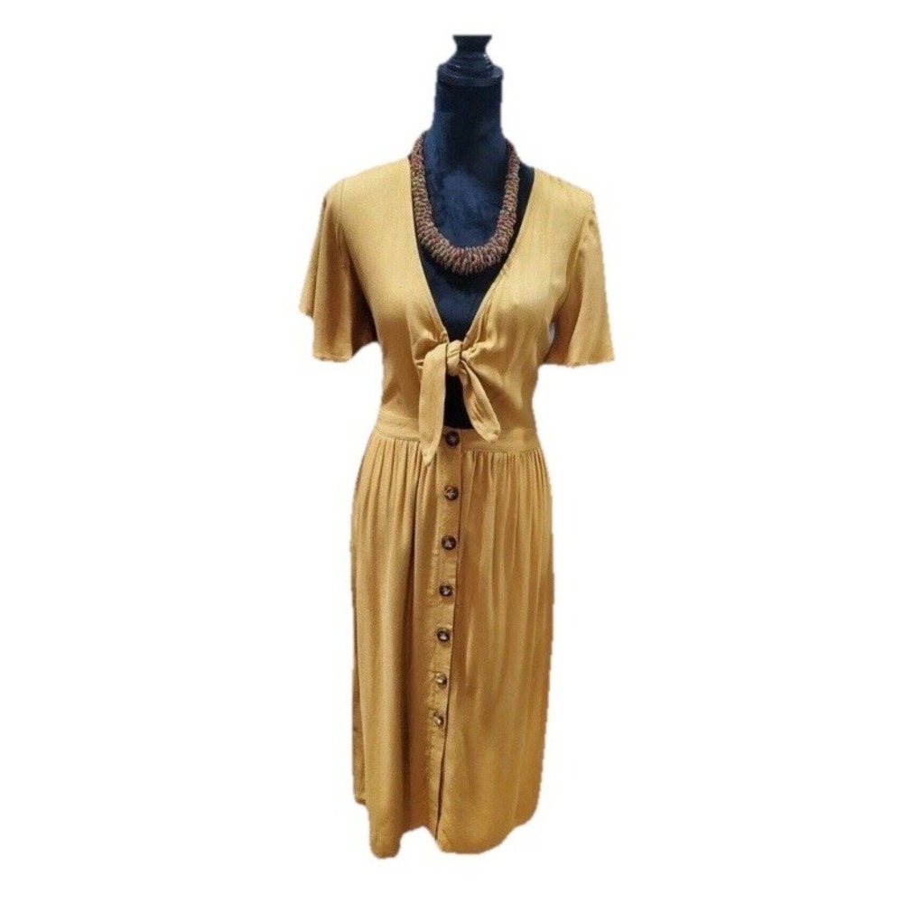Womens Sz M MIMI CHICA Button-up Flutter Sleeve Dress NWT‎ Yellow